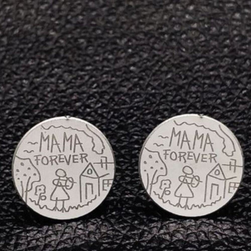 Stainless Steel Round Mama Forever Post Earrings